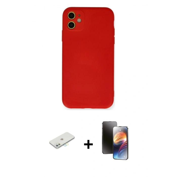 MARSİLYAN™- iPhone 11 Kılıf Ahenk Serisi - Siyah 3D Antistatik Mat Seramik Nano Ekran Koruyucu + Renkli Kamera Lens Koruma Cam - SI