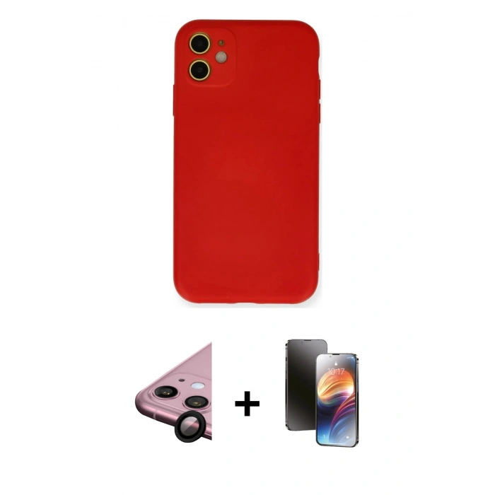 MARSİLYAN™- iPhone 11 Kılıf Ahenk Serisi - Siyah 3D Antistatik Mat Seramik Nano Ekran Koruyucu + Raze Metal Kamera Lens - SH