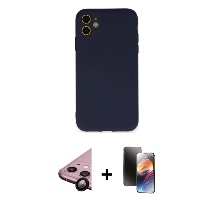 MARSİLYAN™- iPhone 11 Kılıf Ahenk Serisi - Siyah 3D Antistatik Mat Seramik Nano Ekran Koruyucu + Raze Metal Kamera Lens - SH