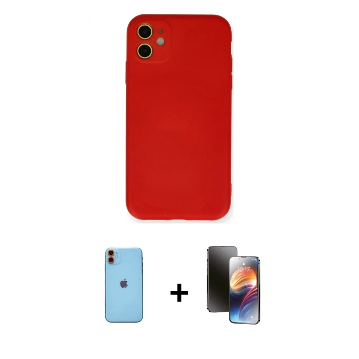 MARSİLYAN™- iPhone 11 Kılıf Ahenk Serisi - Siyah 3D Antistatik Mat Seramik Nano Ekran Koruyucu + Neon Fosforlu Kamera Lens - TU