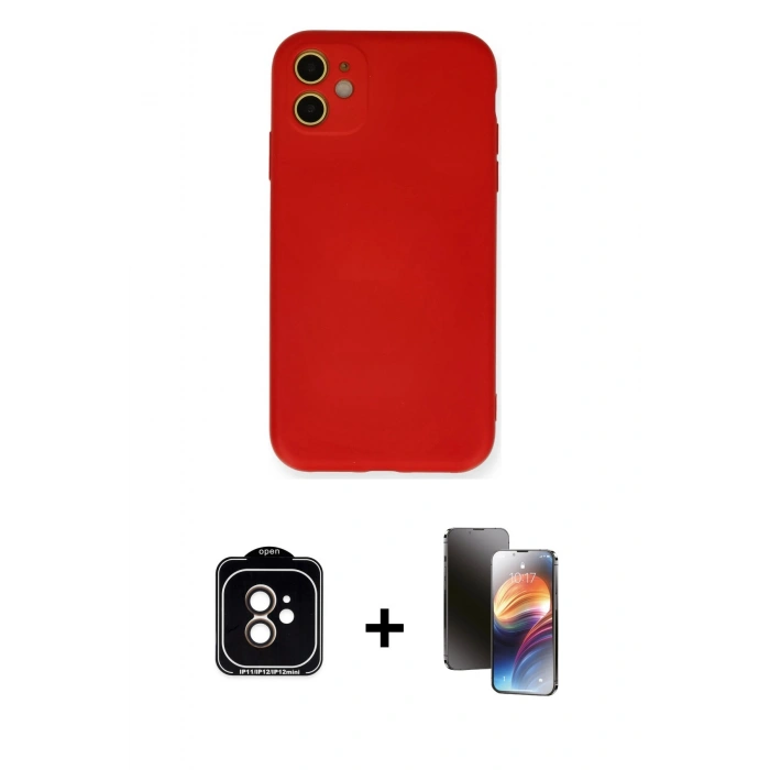 MARSİLYAN™- iPhone 11 Kılıf Ahenk Serisi - Siyah 3D Antistatik Mat Seramik Nano Ekran Koruyucu + PVD Metal Kamera Lens - TU