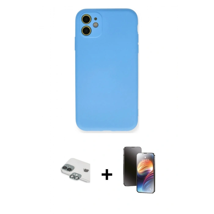 MARSİLYAN™- iPhone 11 Kılıf Ahenk Serisi - Siyah 3D Antistatik Mat Seramik Nano Ekran Koruyucu + Pers Alüminyum Kamera Lens - YL