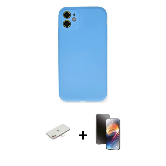 MARSİLYAN™- iPhone 11 Kılıf Ahenk Serisi - Siyah 3D Antistatik Mat Seramik Nano Ekran Koruyucu + Renkli Kamera Lens Koruma Cam - YL