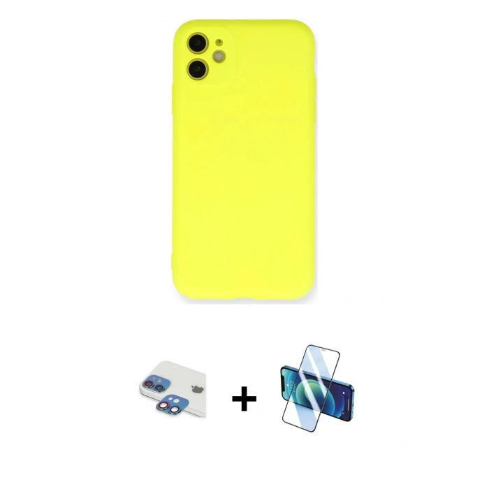 MARSİLYAN™- iPhone 11 Kılıf Ahenk Serisi - Siyah 3D Antistatik Seramik Nano Ekran Koruyucu + Pers Alüminyum Kamera Lens - GI