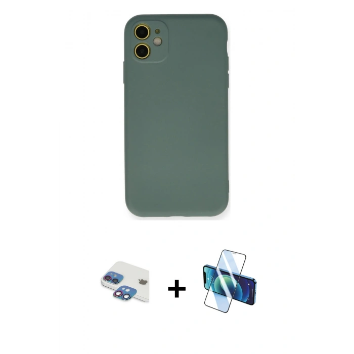 MARSİLYAN™- iPhone 11 Kılıf Ahenk Serisi - Siyah 3D Antistatik Seramik Nano Ekran Koruyucu + Pers Alüminyum Kamera Lens - GI