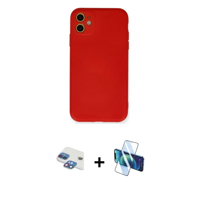 MARSİLYAN™- iPhone 11 Kılıf Ahenk Serisi - Siyah 3D Antistatik Seramik Nano Ekran Koruyucu + Pers Alüminyum Kamera Lens - GI