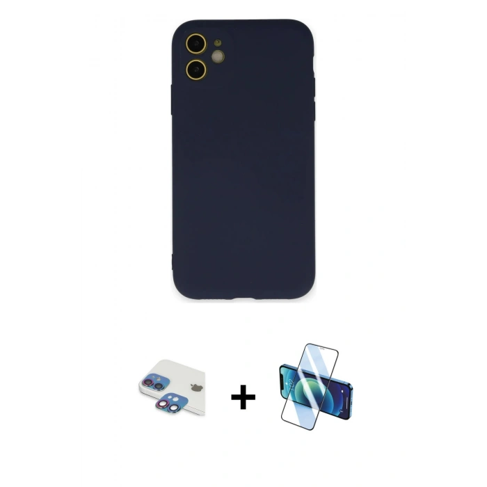 MARSİLYAN™- iPhone 11 Kılıf Ahenk Serisi - Siyah 3D Antistatik Seramik Nano Ekran Koruyucu + Pers Alüminyum Kamera Lens - GI