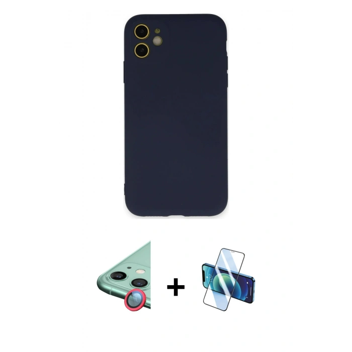 MARSİLYAN™- iPhone 11 Kılıf Ahenk Serisi - Siyah 3D Antistatik Seramik Nano Ekran Koruyucu + Raze Metal Kamera Lens - KI