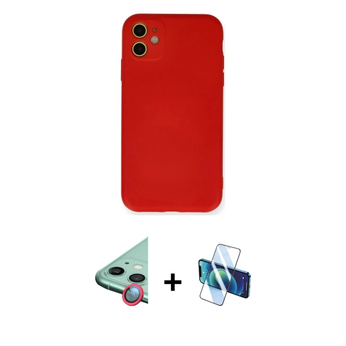 MARSİLYAN™- iPhone 11 Kılıf Ahenk Serisi - Siyah 3D Antistatik Seramik Nano Ekran Koruyucu + Raze Metal Kamera Lens - KI