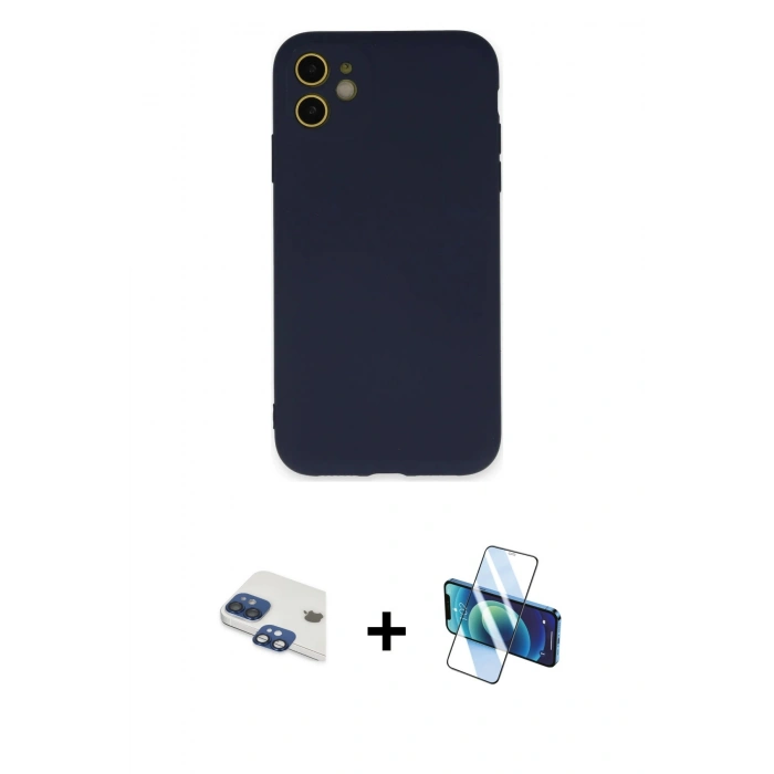 MARSİLYAN™- iPhone 11 Kılıf Ahenk Serisi - Siyah 3D Antistatik Seramik Nano Ekran Koruyucu + Pers Alüminyum Kamera Lens - LT