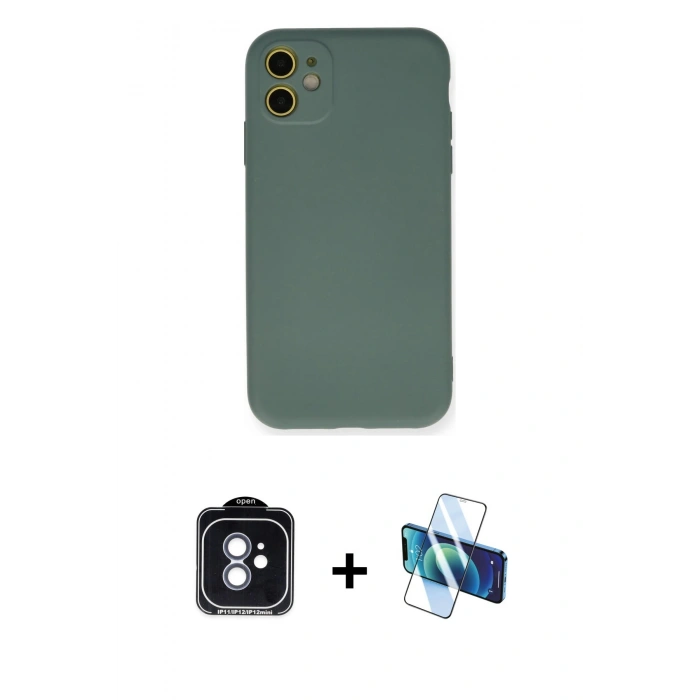 MARSİLYAN™- iPhone 11 Kılıf Ahenk Serisi - Siyah 3D Antistatik Seramik Nano Ekran Koruyucu + PVD Metal Kamera Lens - MI