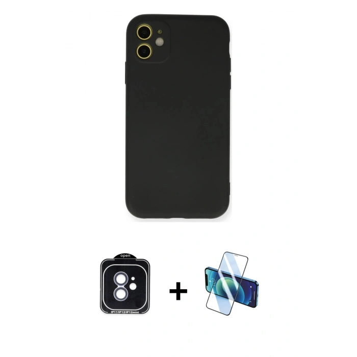 MARSİLYAN™- iPhone 11 Kılıf Ahenk Serisi - Siyah 3D Antistatik Seramik Nano Ekran Koruyucu + PVD Metal Kamera Lens - MI