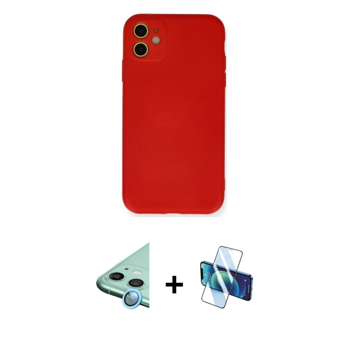 MARSİLYAN™- iPhone 11 Kılıf Ahenk Serisi - Siyah 3D Antistatik Seramik Nano Ekran Koruyucu + Raze Metal Kamera Lens - MI