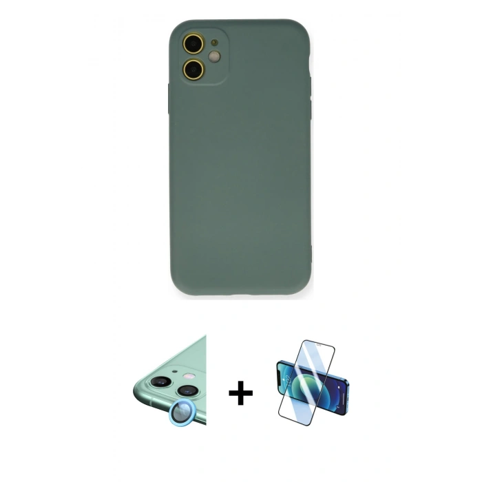MARSİLYAN™- iPhone 11 Kılıf Ahenk Serisi - Siyah 3D Antistatik Seramik Nano Ekran Koruyucu + Raze Metal Kamera Lens - MI
