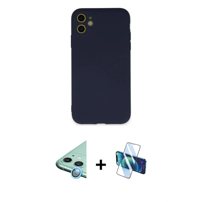 MARSİLYAN™- iPhone 11 Kılıf Ahenk Serisi - Siyah 3D Antistatik Seramik Nano Ekran Koruyucu + Raze Metal Kamera Lens - MI