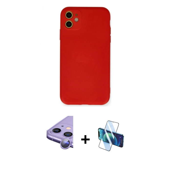 MARSİLYAN™- iPhone 11 Kılıf Ahenk Serisi - Siyah 3D Antistatik Seramik Nano Ekran Koruyucu + Raze Metal Kamera Lens - MR
