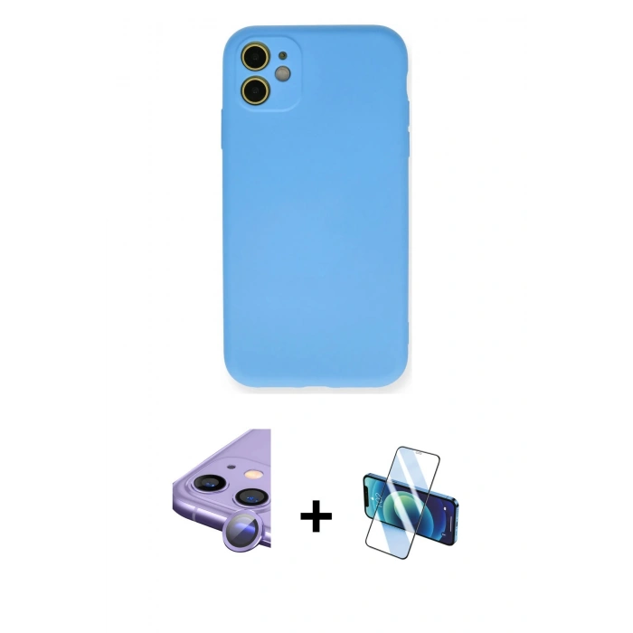 MARSİLYAN™- iPhone 11 Kılıf Ahenk Serisi - Siyah 3D Antistatik Seramik Nano Ekran Koruyucu + Raze Metal Kamera Lens - MR