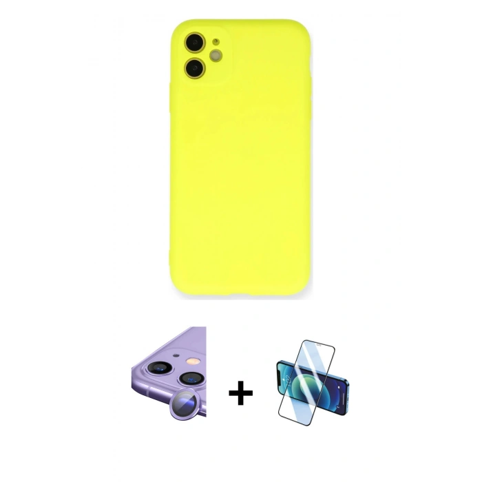 MARSİLYAN™- iPhone 11 Kılıf Ahenk Serisi - Siyah 3D Antistatik Seramik Nano Ekran Koruyucu + Raze Metal Kamera Lens - MR