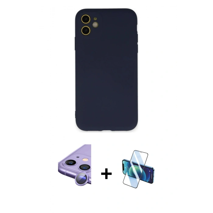 MARSİLYAN™- iPhone 11 Kılıf Ahenk Serisi - Siyah 3D Antistatik Seramik Nano Ekran Koruyucu + Raze Metal Kamera Lens - MR
