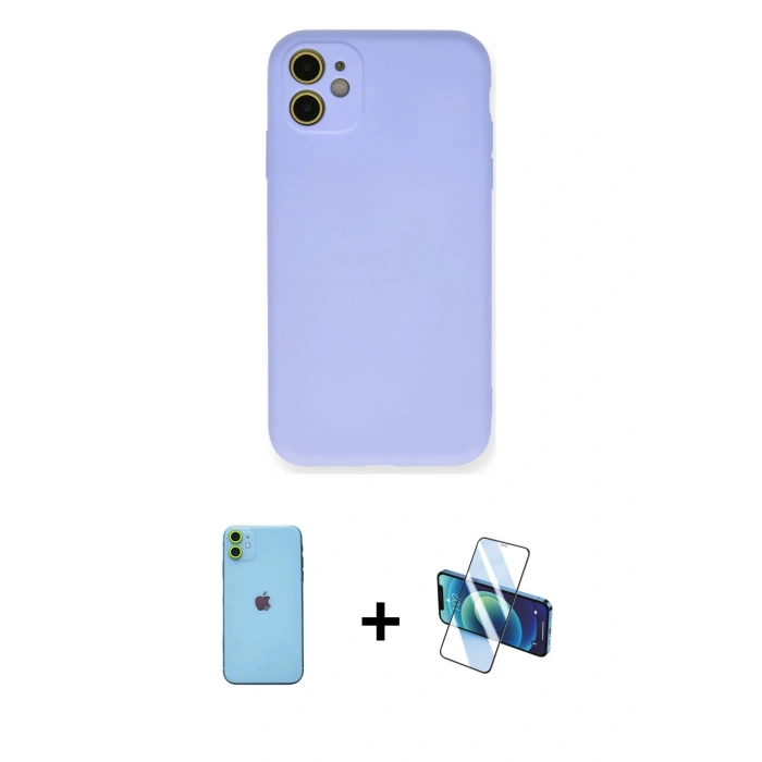 MARSİLYAN™- iPhone 11 Kılıf Ahenk Serisi - Siyah 3D Antistatik Seramik Nano Ekran Koruyucu + Neon Fosforlu Kamera Lens - YL