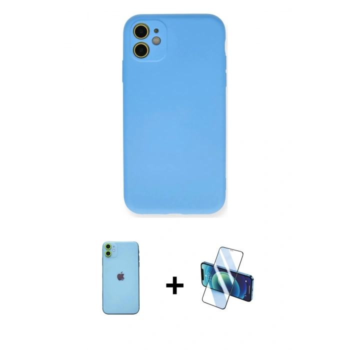 MARSİLYAN™- iPhone 11 Kılıf Ahenk Serisi - Siyah 3D Antistatik Seramik Nano Ekran Koruyucu + Neon Fosforlu Kamera Lens - YL