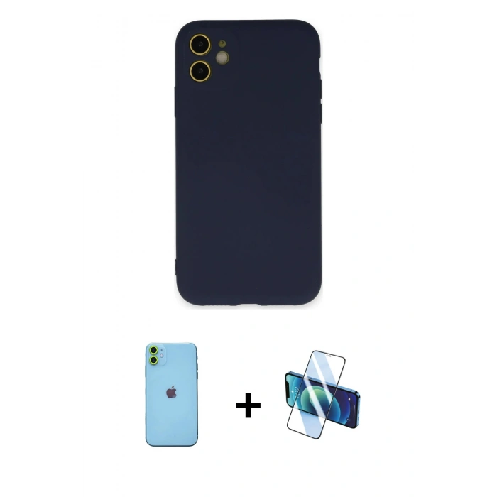MARSİLYAN™- iPhone 11 Kılıf Ahenk Serisi - Siyah 3D Antistatik Seramik Nano Ekran Koruyucu + Neon Fosforlu Kamera Lens - YL