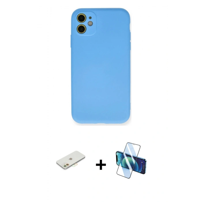 MARSİLYAN™- iPhone 11 Kılıf Ahenk Serisi - Siyah 3D Antistatik Seramik Nano Ekran Koruyucu + Renkli Kamera Lens Koruma Cam - TU