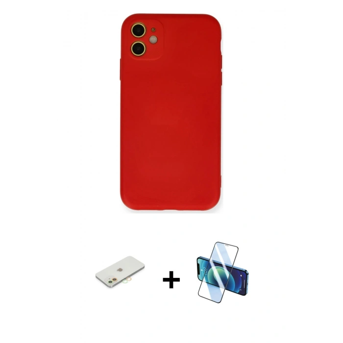 MARSİLYAN™- iPhone 11 Kılıf Ahenk Serisi - Siyah 3D Antistatik Seramik Nano Ekran Koruyucu + Renkli Kamera Lens Koruma Cam - TU