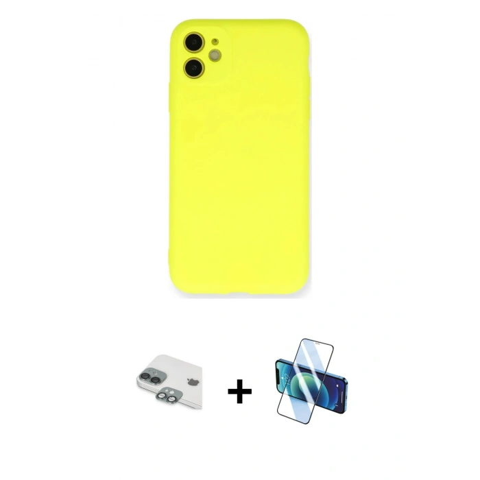 MARSİLYAN™- iPhone 11 Kılıf Ahenk Serisi - Siyah 3D Antistatik Seramik Nano Ekran Koruyucu + Pers Alüminyum Kamera Lens - YL