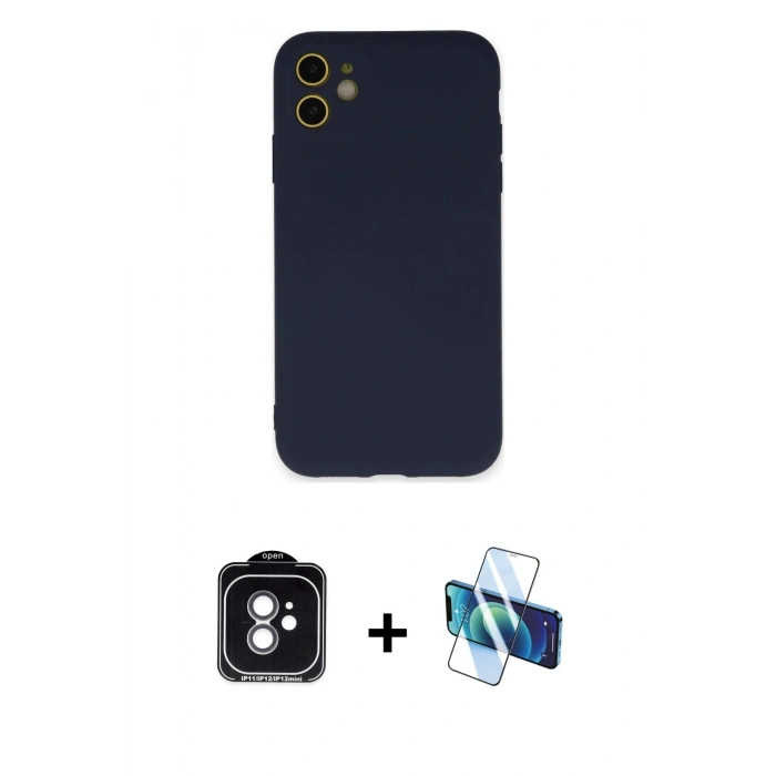 MARSİLYAN™- iPhone 11 Kılıf Ahenk Serisi - Siyah 3D Antistatik Seramik Nano Ekran Koruyucu + PVD Metal Kamera Lens - YL