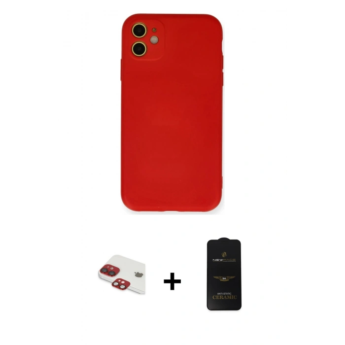 MARSİLYAN™- iPhone 11 Kılıf Ahenk Serisi - Siyah 6D Antistatik Mat Seramik Hayalet Nano Ekran Koruyucu + Pers Alüminyum Kamera Lens - KI
