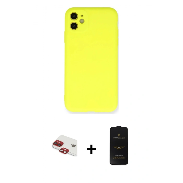 MARSİLYAN™- iPhone 11 Kılıf Ahenk Serisi - Siyah 6D Antistatik Mat Seramik Hayalet Nano Ekran Koruyucu + Pers Alüminyum Kamera Lens - KI