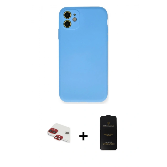 MARSİLYAN™- iPhone 11 Kılıf Ahenk Serisi - Siyah 6D Antistatik Mat Seramik Hayalet Nano Ekran Koruyucu + Pers Alüminyum Kamera Lens - KI
