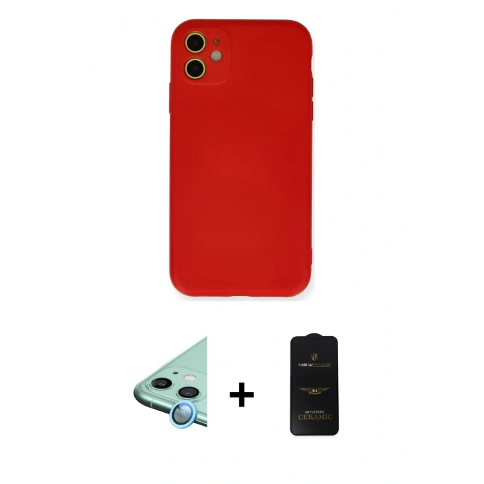 MARSİLYAN™- iPhone 11 Kılıf Ahenk Serisi - Siyah 6D Antistatik Mat Seramik Hayalet Nano Ekran Koruyucu + Raze Metal Kamera Lens - MI