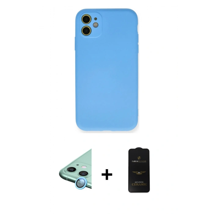 MARSİLYAN™- iPhone 11 Kılıf Ahenk Serisi - Siyah 6D Antistatik Mat Seramik Hayalet Nano Ekran Koruyucu + Raze Metal Kamera Lens - MI