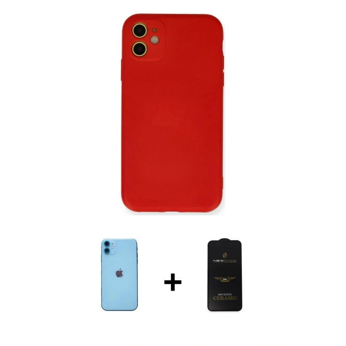 MARSİLYAN™- iPhone 11 Kılıf Ahenk Serisi - Siyah 6D Antistatik Mat Seramik Hayalet Nano Ekran Koruyucu + Neon Fosforlu Kamera Lens - MI