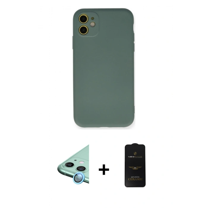 MARSİLYAN™- iPhone 11 Kılıf Ahenk Serisi - Siyah 6D Antistatik Mat Seramik Hayalet Nano Ekran Koruyucu + Raze Metal Kamera Lens - MI