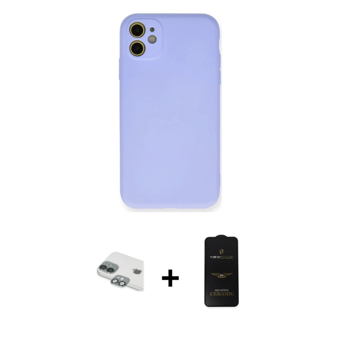 MARSİLYAN™- iPhone 11 Kılıf Ahenk Serisi - Siyah 6D Antistatik Mat Seramik Hayalet Nano Ekran Koruyucu + Pers Alüminyum Kamera Lens - YL