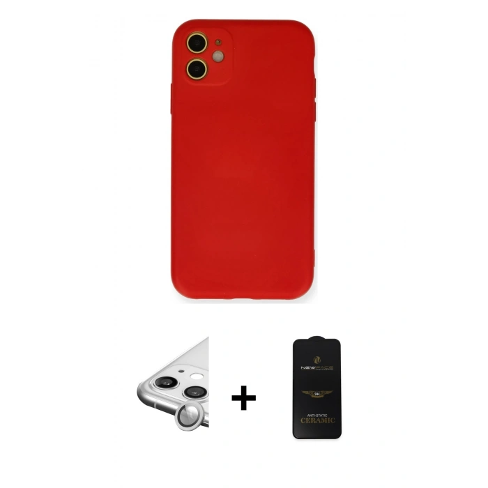 MARSİLYAN™- iPhone 11 Kılıf Ahenk Serisi - Siyah 6D Antistatik Mat Seramik Hayalet Nano Ekran Koruyucu + Raze Metal Kamera Lens - GS