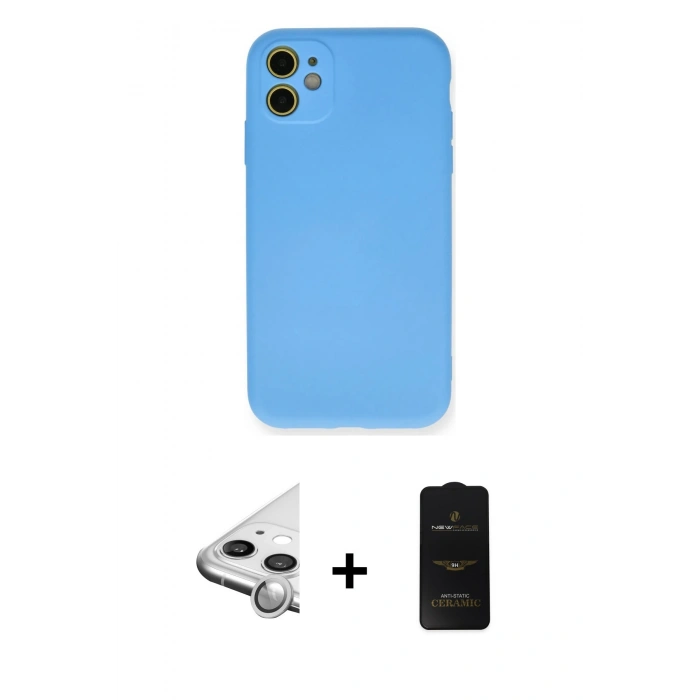 MARSİLYAN™- iPhone 11 Kılıf Ahenk Serisi - Siyah 6D Antistatik Mat Seramik Hayalet Nano Ekran Koruyucu + Raze Metal Kamera Lens - GS