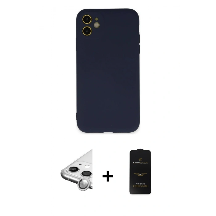 MARSİLYAN™- iPhone 11 Kılıf Ahenk Serisi - Siyah 6D Antistatik Mat Seramik Hayalet Nano Ekran Koruyucu + Raze Metal Kamera Lens - GS