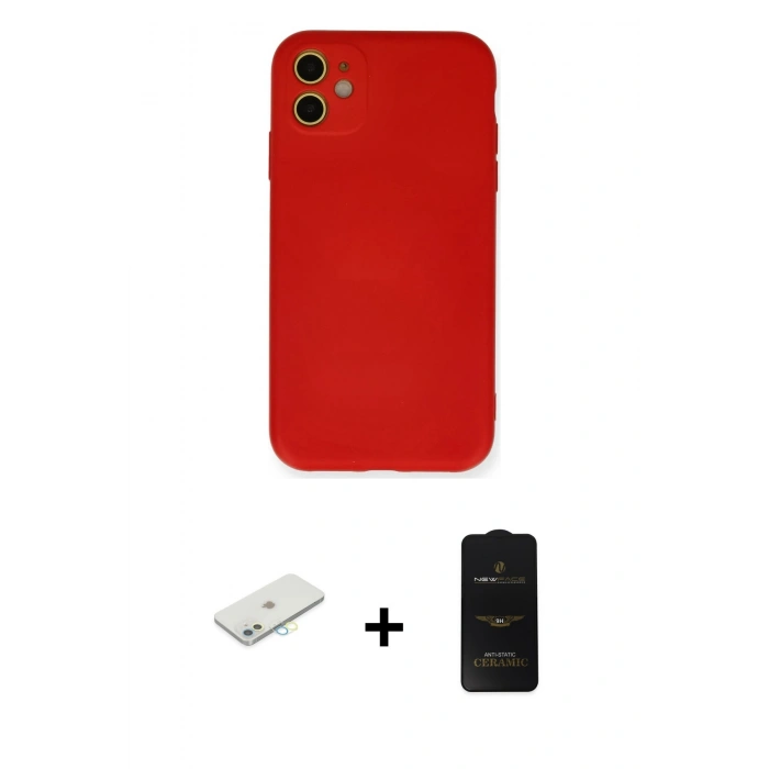 MARSİLYAN™- iPhone 11 Kılıf Ahenk Serisi - Siyah 6D Antistatik Mat Seramik Hayalet Nano Ekran Koruyucu + Renkli Kamera Lens Koruma Cam - SI