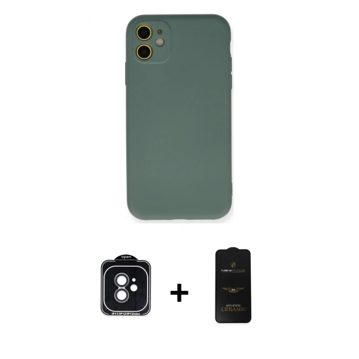 MARSİLYAN™- iPhone 11 Kılıf Ahenk Serisi - Siyah 6D Antistatik Mat Seramik Hayalet Nano Ekran Koruyucu + PVD Metal Kamera Lens - SH