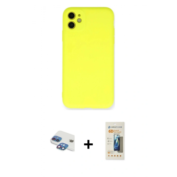 MARSİLYAN™- iPhone 11 Kılıf Ahenk Serisi - Siyah 6D Mat Seramik Hayalet Nano Ekran Koruyucu + Pers Alüminyum Kamera Lens - GI