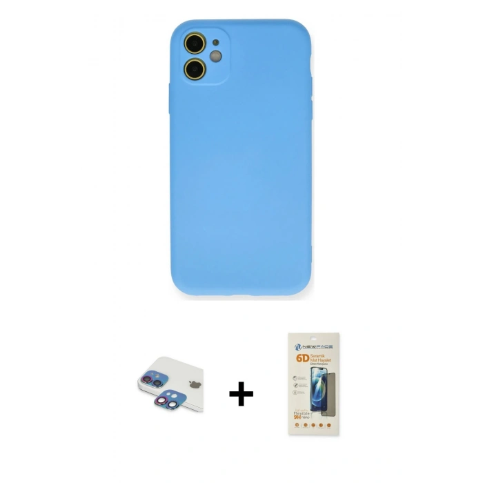 MARSİLYAN™- iPhone 11 Kılıf Ahenk Serisi - Siyah 6D Mat Seramik Hayalet Nano Ekran Koruyucu + Pers Alüminyum Kamera Lens - GI