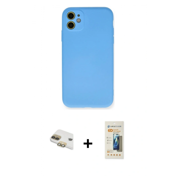 MARSİLYAN™- iPhone 11 Kılıf Ahenk Serisi - Siyah 6D Mat Seramik Hayalet Nano Ekran Koruyucu + Pers Alüminyum Kamera Lens - GD