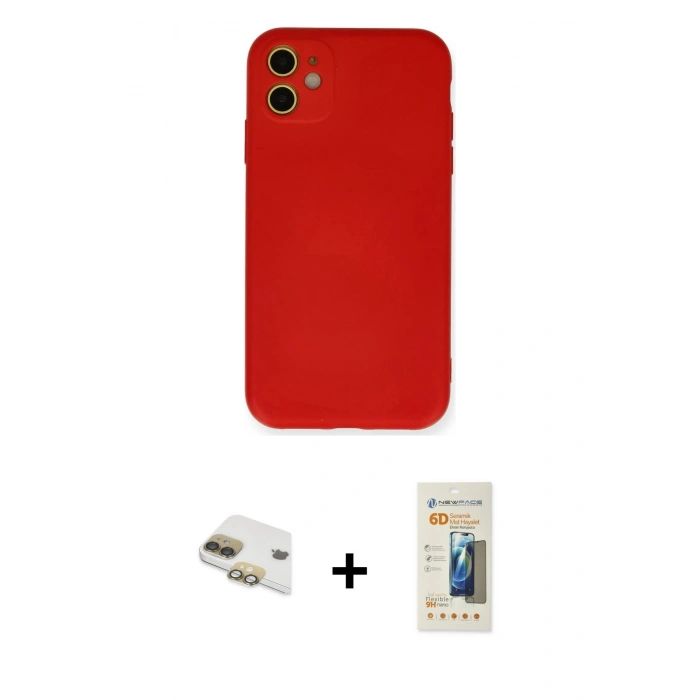 MARSİLYAN™- iPhone 11 Kılıf Ahenk Serisi - Siyah 6D Mat Seramik Hayalet Nano Ekran Koruyucu + Pers Alüminyum Kamera Lens - GD
