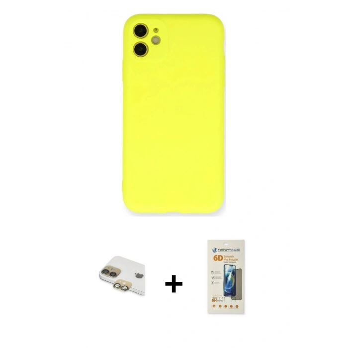 MARSİLYAN™- iPhone 11 Kılıf Ahenk Serisi - Siyah 6D Mat Seramik Hayalet Nano Ekran Koruyucu + Pers Alüminyum Kamera Lens - GD