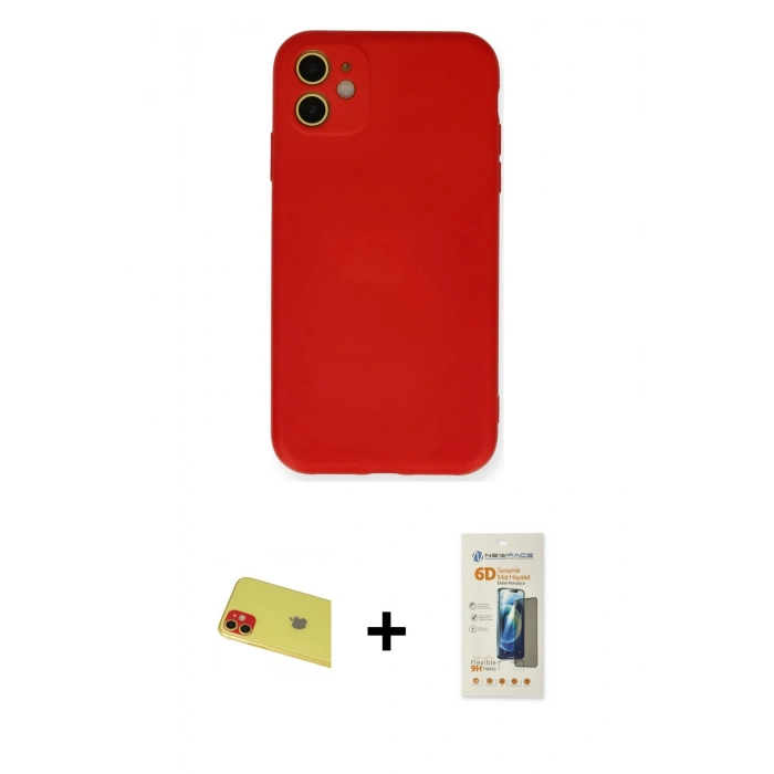 MARSİLYAN™- iPhone 11 Kılıf Ahenk Serisi - Siyah 6D Mat Seramik Hayalet Nano Ekran Koruyucu + Rainbow Kamera Lens Koruma Cam - KI