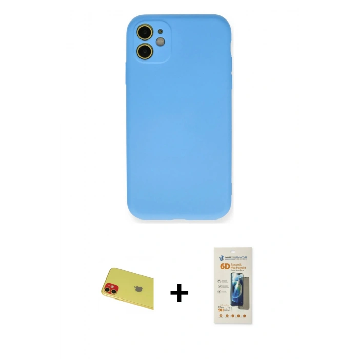 MARSİLYAN™- iPhone 11 Kılıf Ahenk Serisi - Siyah 6D Mat Seramik Hayalet Nano Ekran Koruyucu + Rainbow Kamera Lens Koruma Cam - KI